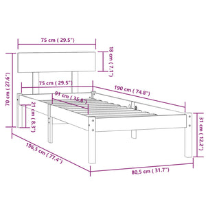 Πλαίσιο Κρεβατιού 75 x 190 εκ. από Μασίφ Ξύλο Small Single - Pakobazaar