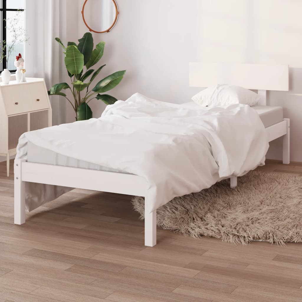 Πλαίσιο Κρεβατιού Λευκό 75x190 εκ. Μασίφ Ξύλο Small Single
