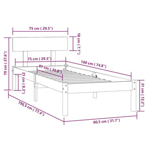 Πλαίσιο Κρεβατιού Μελί 75x190 εκ. Ξύλο Πεύκου Small Single