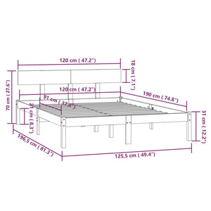 Πλαίσιο Κρεβατιού Γκρι 120x190 εκ. Μασίφ Ξύλο Small Double