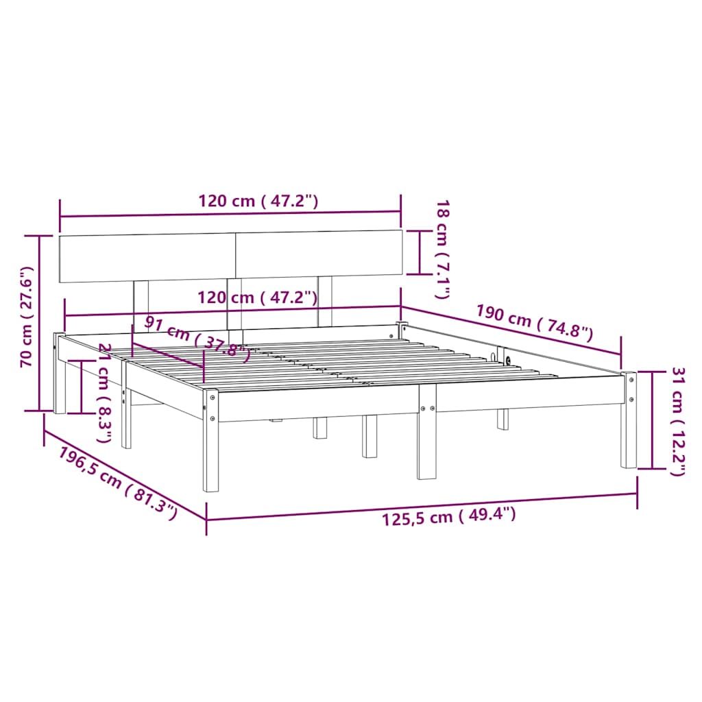 Πλαίσιο Κρεβατιού Μελί 120x190 εκ. Μασίφ Ξύλο Small Double