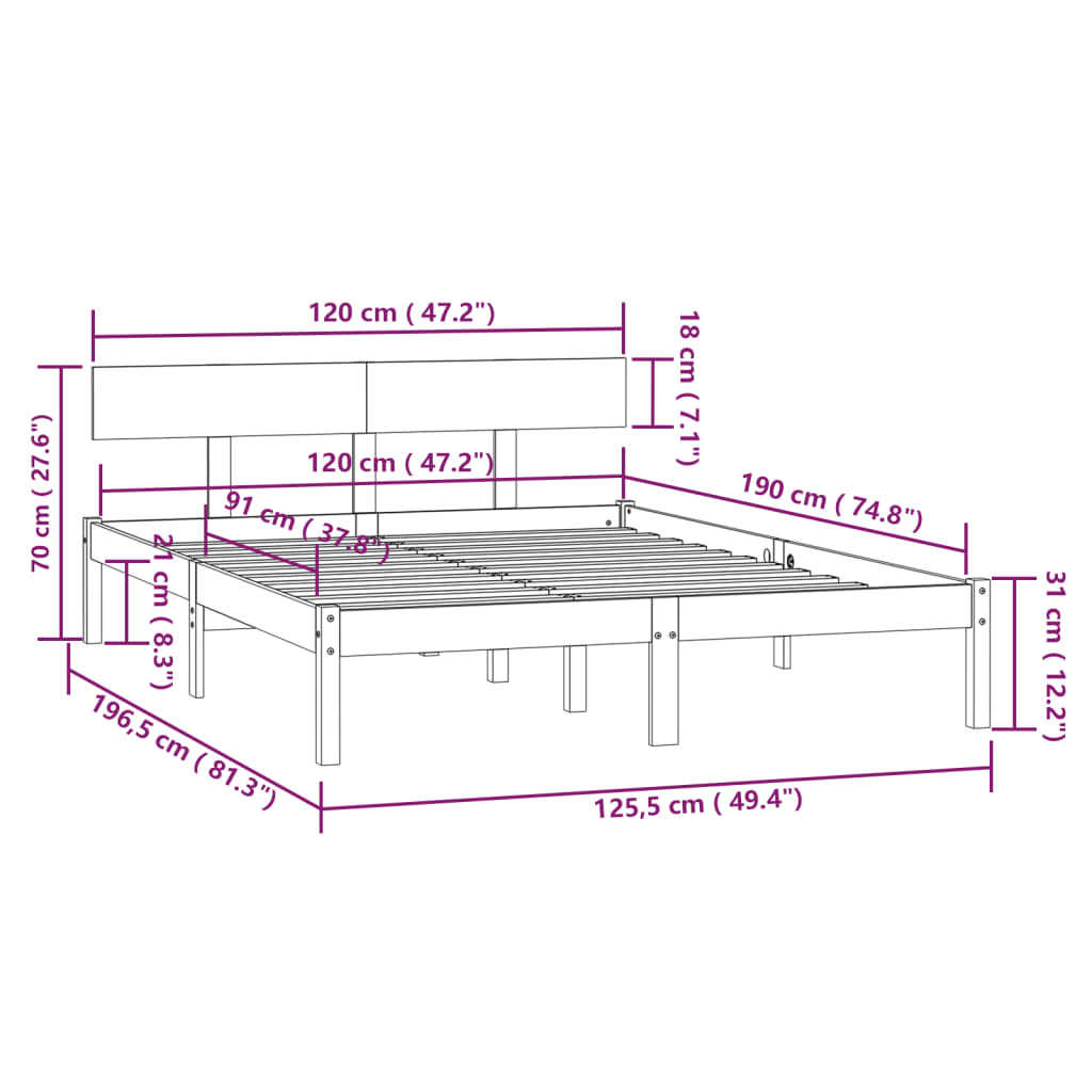 Πλαίσιο Κρεβατιού Μαύρο 120 x 190 εκ. Μασίφ Ξύλο Small Double