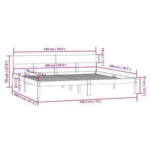 Πλαίσιο Κρεβατιού Μαύρο 180x200 εκ. Μασίφ Πεύκο Super King Size