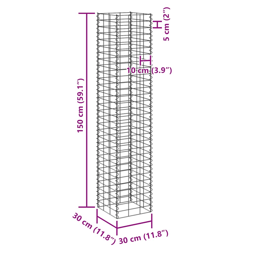 Συρματοκιβώτια-Γλάστρες Υπερυψ. 3 τεμ. 30x30x150εκ. Σιδερένιες - PAKOBAZAAR