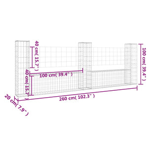 Συρματοκιβώτια σε U Σχήμα με 3 Στύλους 260x20x100 εκ Σιδερένιο - PAKOBAZAAR