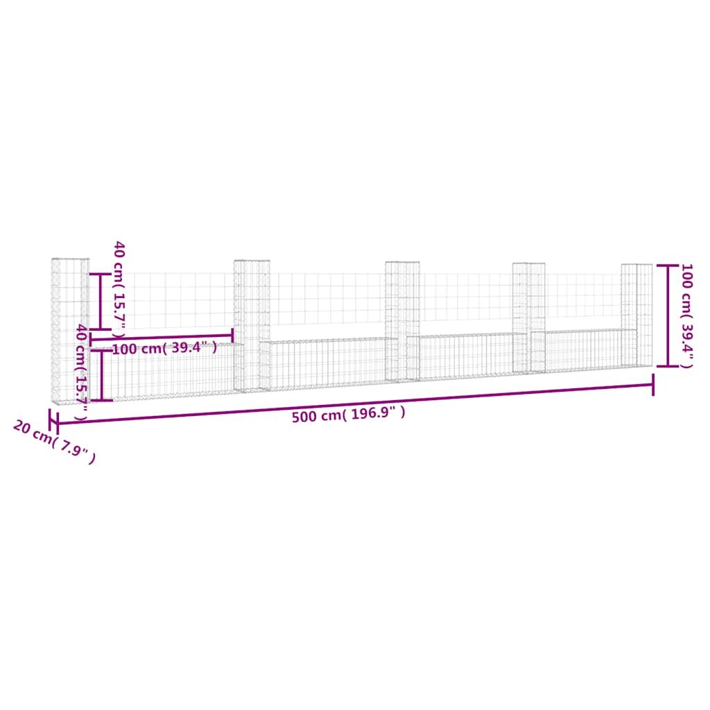 Συρματοκιβώτια Στύλοι σε U Σχήμα 5 τεμ. 500x20x100 εκ Σιδερένια - PAKOBAZAAR