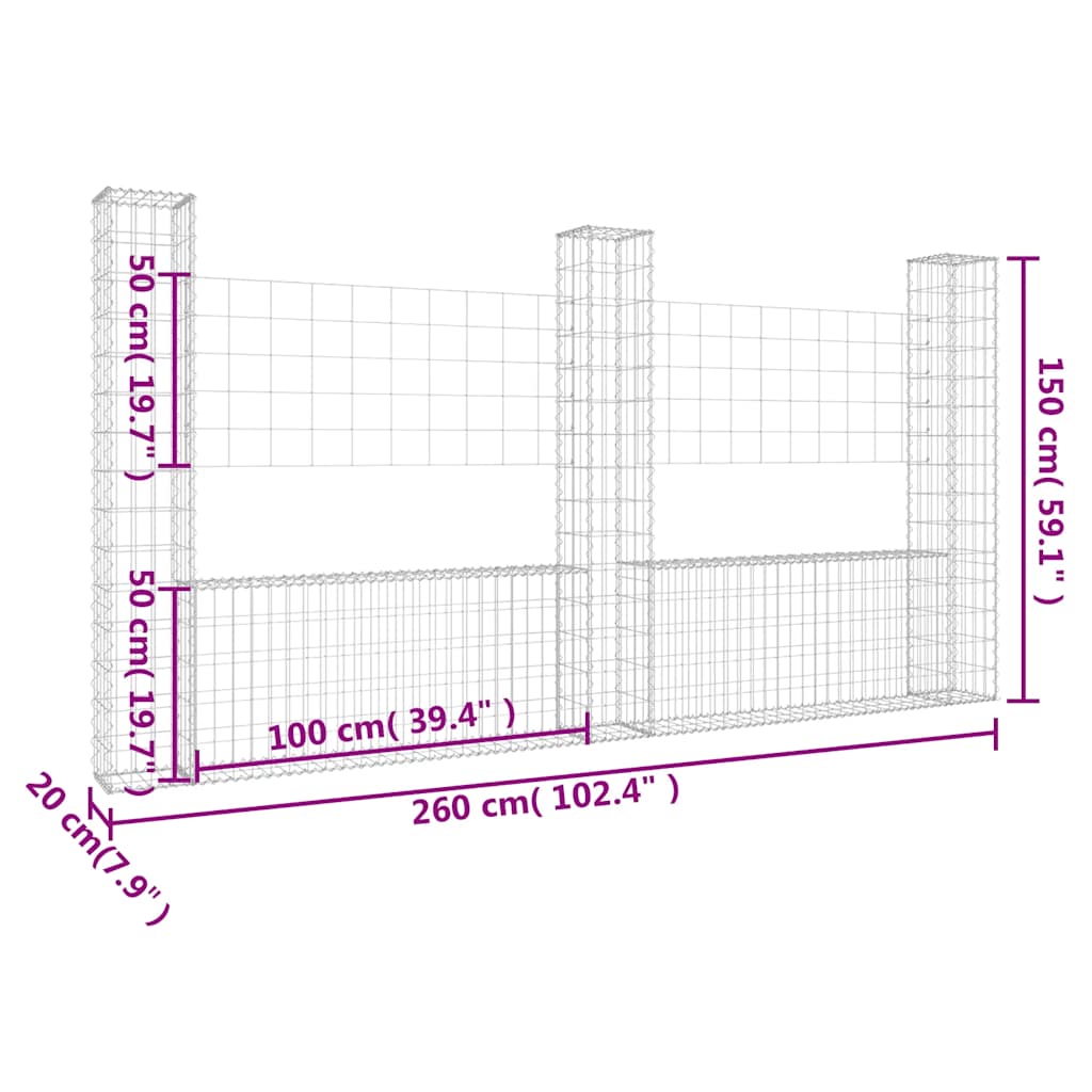 Συρματοκιβώτια Στύλοι σε U Σχήμα 3 τεμ. 260x20x150 εκ Σιδερένια - PAKOBAZAAR