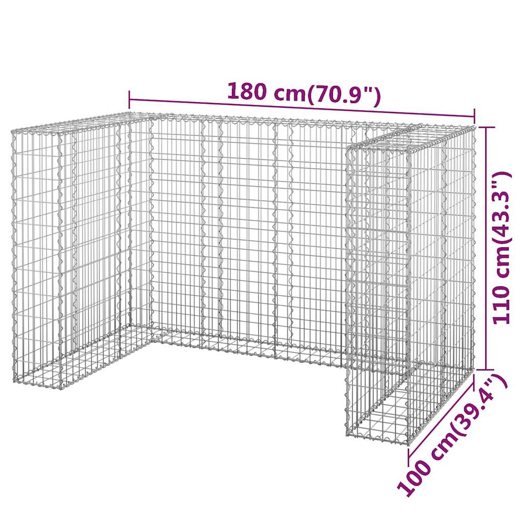 Συρματοκιβώτιο Τοίχος για Κάδους 180x100x110 εκ Γαλβαν. Χάλυβας - Pakobazaar