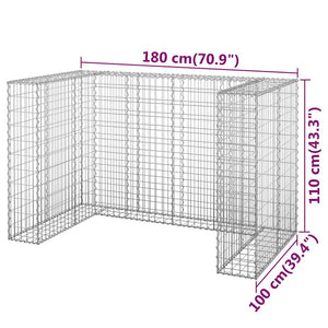 Συρματοκιβώτιο Τοίχος για Κάδους 180x100x110 εκ Γαλβαν. Χάλυβας - Pakobazaar
