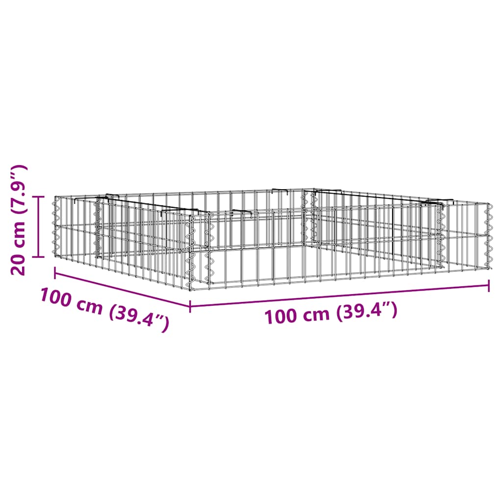 Συρματοκιβώτιο-Γλάστρα Υπερυψωμένη 100x100x20 εκ. Γαλβ. Χάλυβας - PAKOBAZAAR