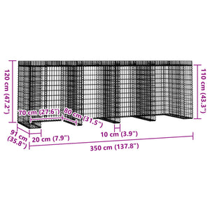 Συρματοκιβώτιο Τοίχου Κάδου Απορ. 350x91x120 εκ Γαλβαν. Σίδηρος - Pakobazaar