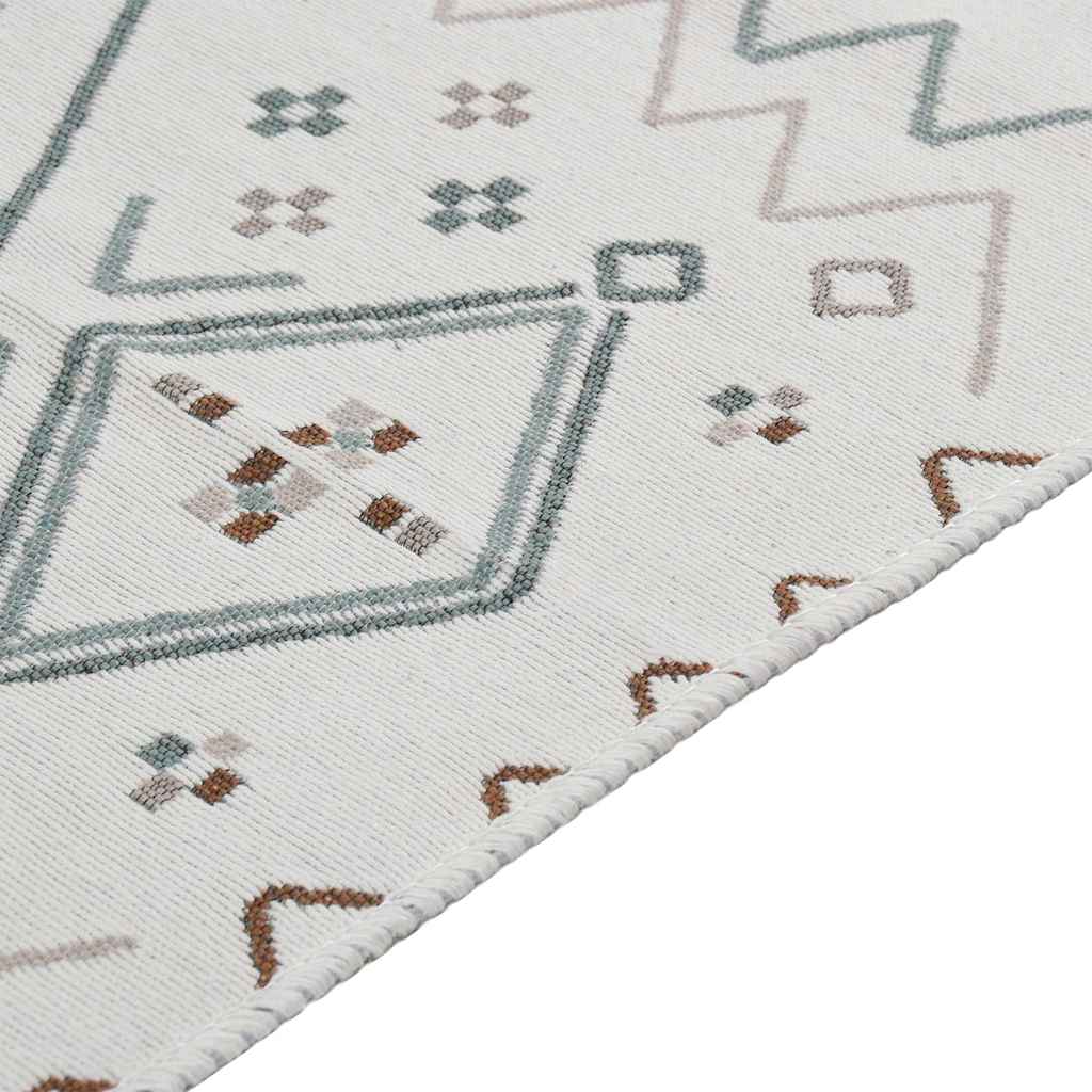 340107  Χαλί Μπεζ και Μπλε 100x300 εκ. Βαμβακερό