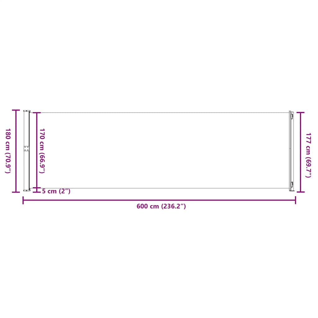 Σκίαστρο Βεράντας Πλαϊνό Συρόμενο Καφέ 180 x 600 εκ.