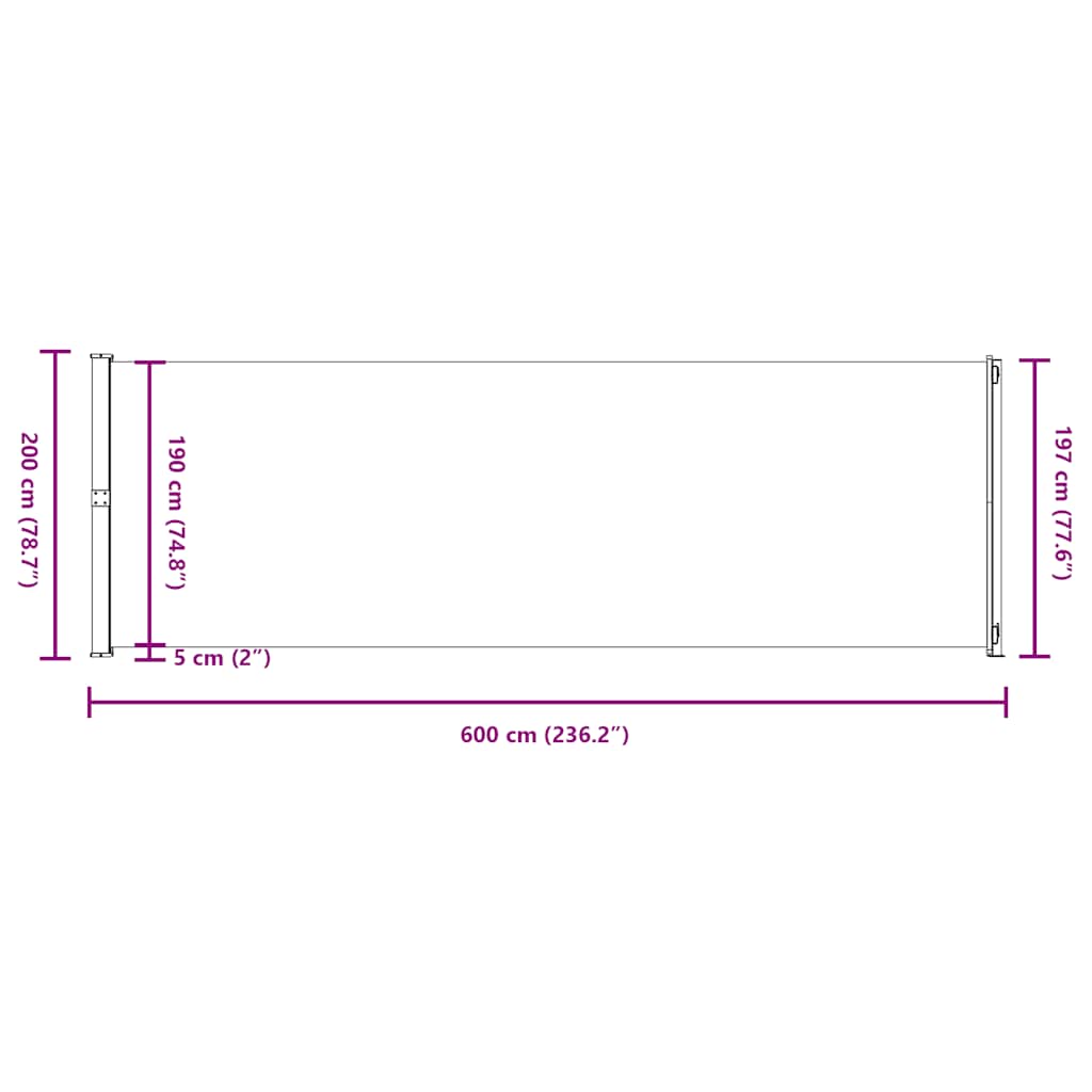 Σκίαστρο Πλαϊνό Συρόμενο Βεράντας Καφέ 200 x 600 εκ.