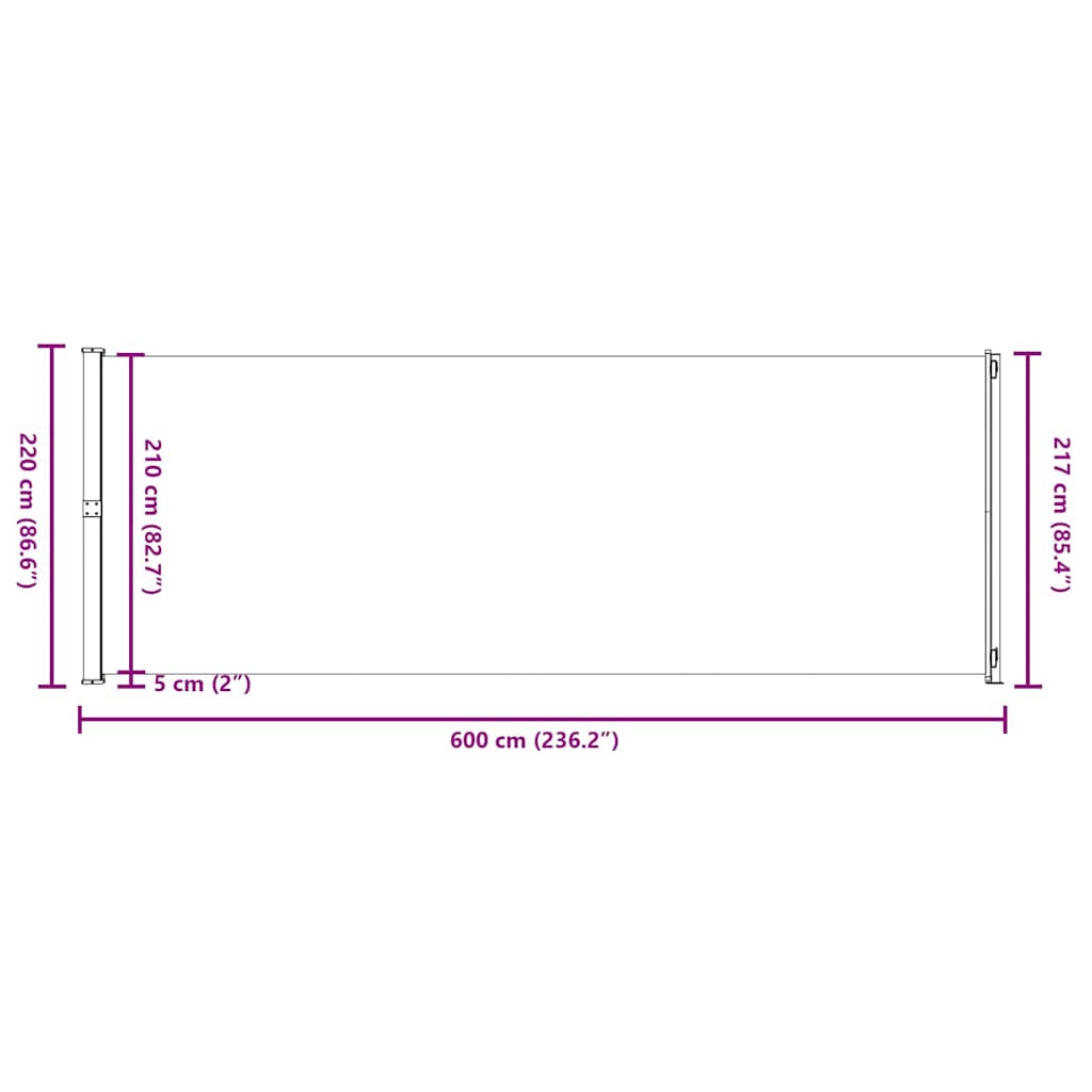 Σκίαστρο Πλαϊνό Συρόμενο Βεράντας Καφέ 220 x 600 εκ.