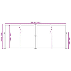 Σκίαστρο Πλαϊνό Συρόμενο Μαύρο 180 x 600 εκ.