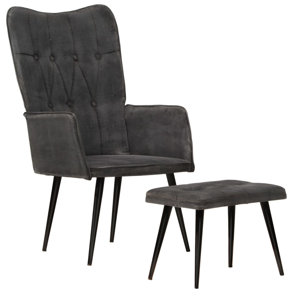 Πολυθρόνα Vintage Μαύρη από Καραβόπανο με Υποπόδιο