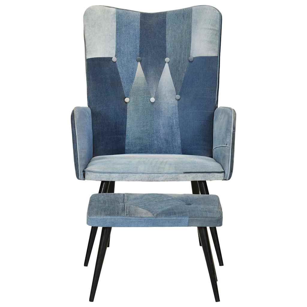 Πολυθρόνα Μπλε Denim Patchwork από Καραβόπανο με Υποπόδιο - Pakobazaar