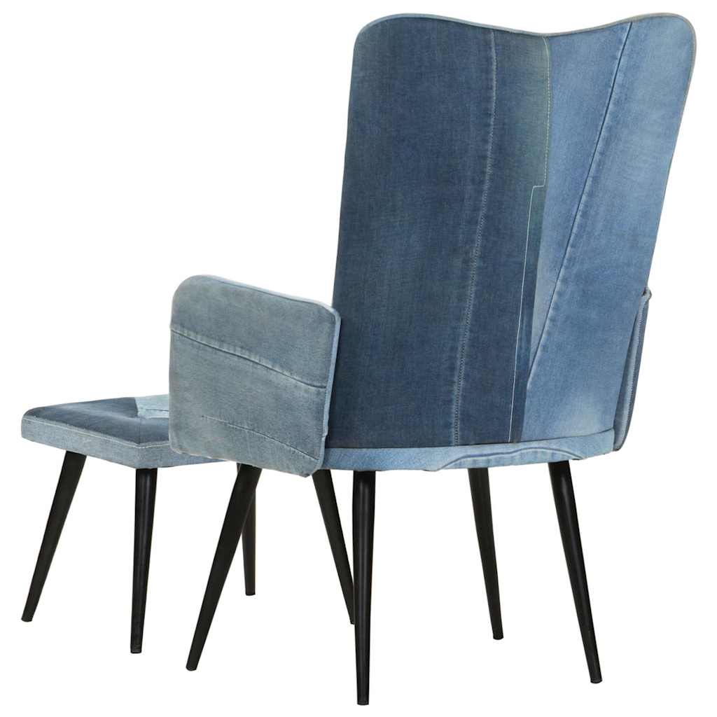Πολυθρόνα Μπλε Denim Patchwork από Καραβόπανο με Υποπόδιο - Pakobazaar
