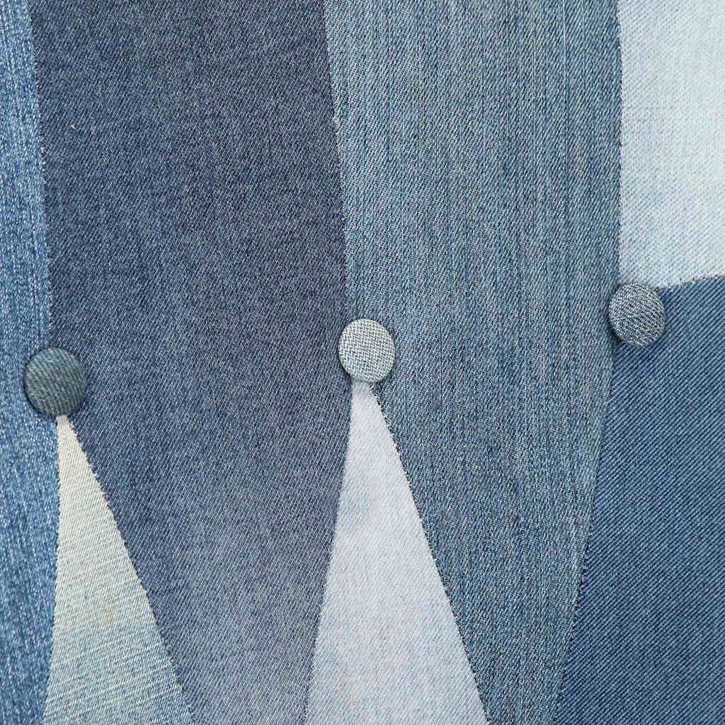 Πολυθρόνα Μπλε Denim Patchwork από Καραβόπανο με Υποπόδιο - Pakobazaar