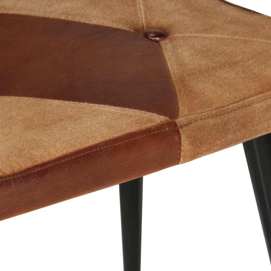 Πολυθρόνα Καφέ από Γνήσιο & Καραβόπανο με Υποπόδιο