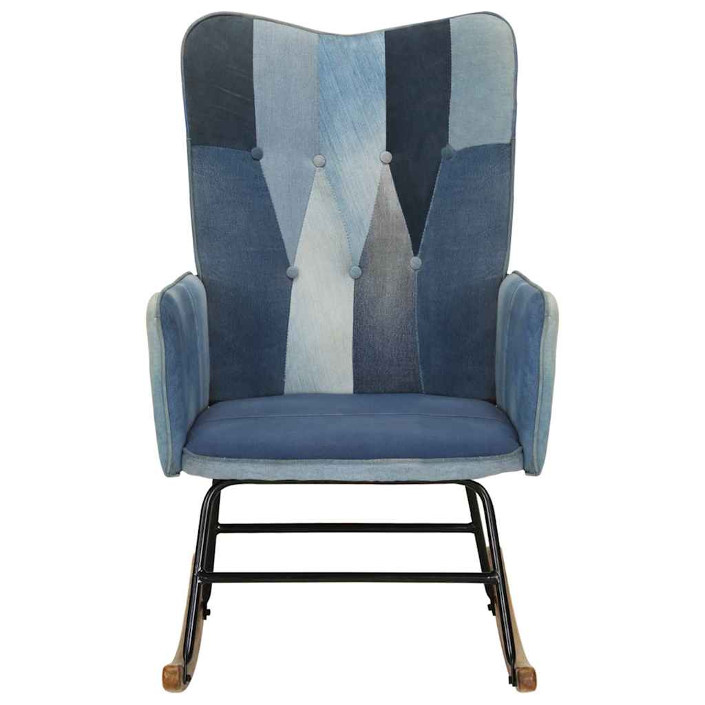 Πολυθρόνα Κουνιστή Μπλε Denim Patchwork Καραβόπανο