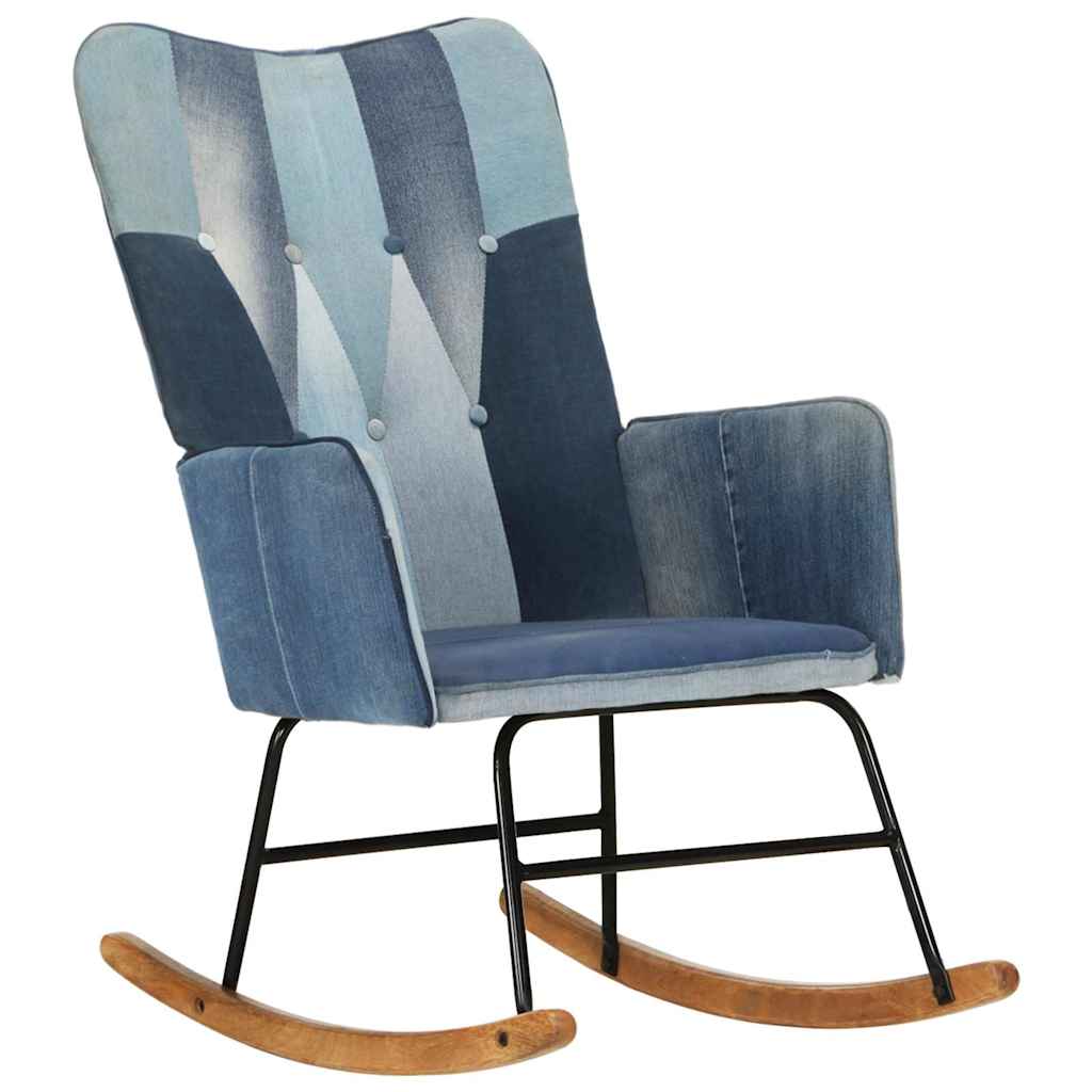 Πολυθρόνα Κουνιστή Μπλε Denim Patchwork Καραβόπανο