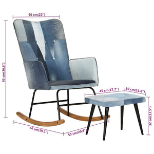 Πολυθρόνα Κουνιστή Μπλε Denim Patchwork Καραβόπανο με Υποπόδιο