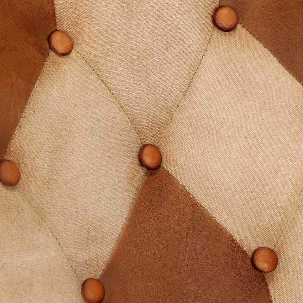 Πολυθρόνα Κουνιστή Καφέ Γνήσιο Δέρμα & Καραβόπανο με Υποπόδιο