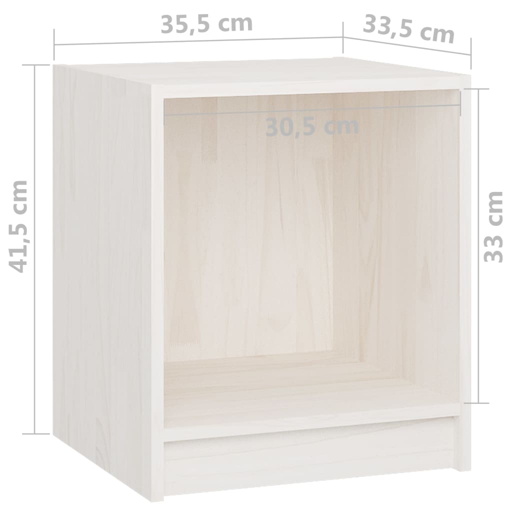 Κομοδίνο Λευκό 35,5 x 33,5 x 41,5 εκ. από Μασίφ Ξύλο Πεύκου