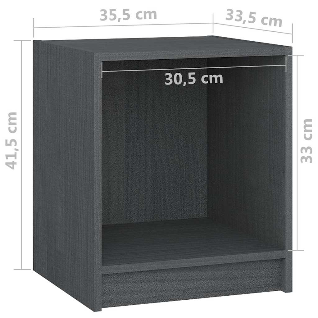 Κομοδίνο Γκρι 35,5 x 33,5 x 41,5 εκ. από Μασίφ Ξύλο Πεύκου