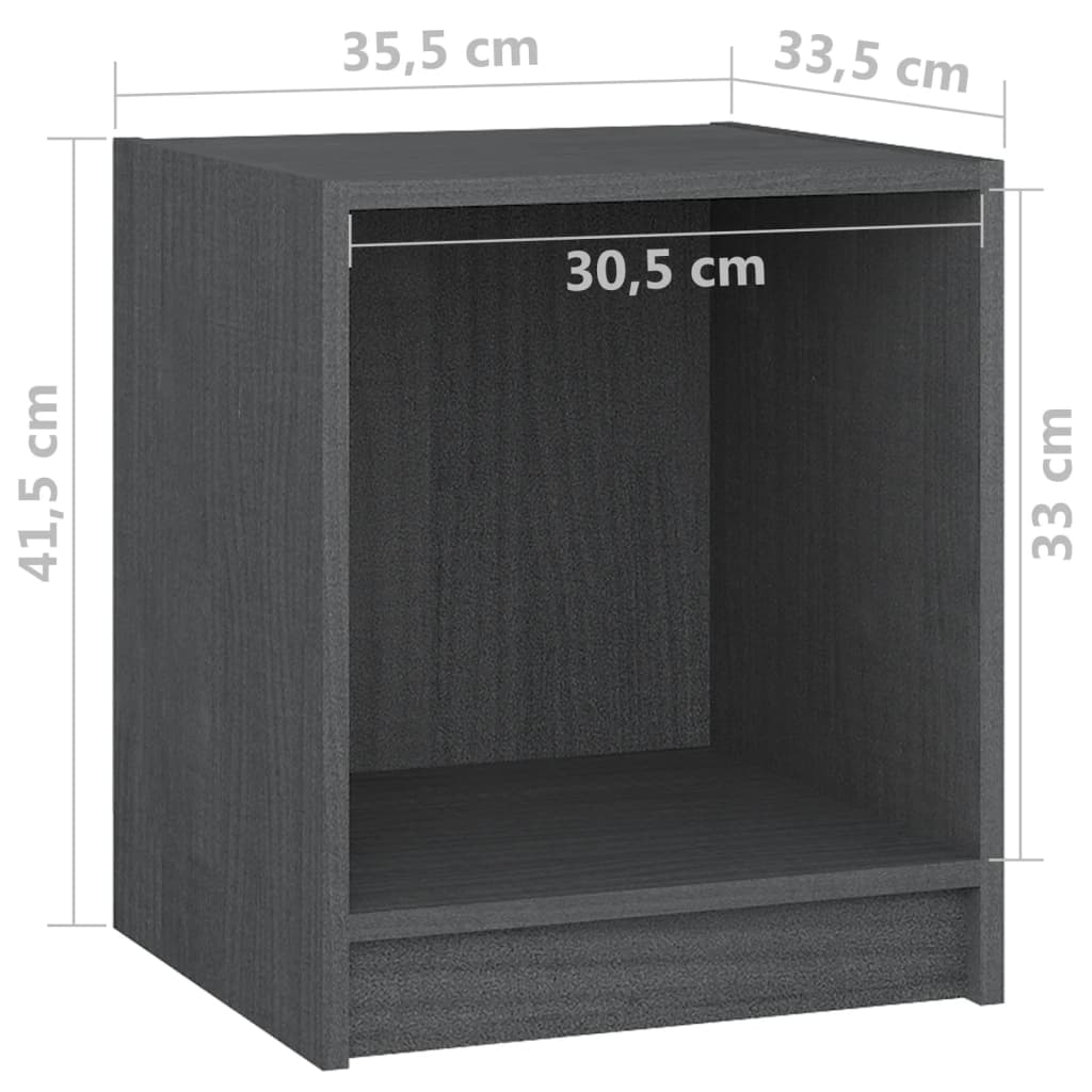 Κομοδίνα 2 τεμ. Γκρι 35,5 x 33,5 x 41,5εκ από Μασίφ Ξύλο Πεύκου