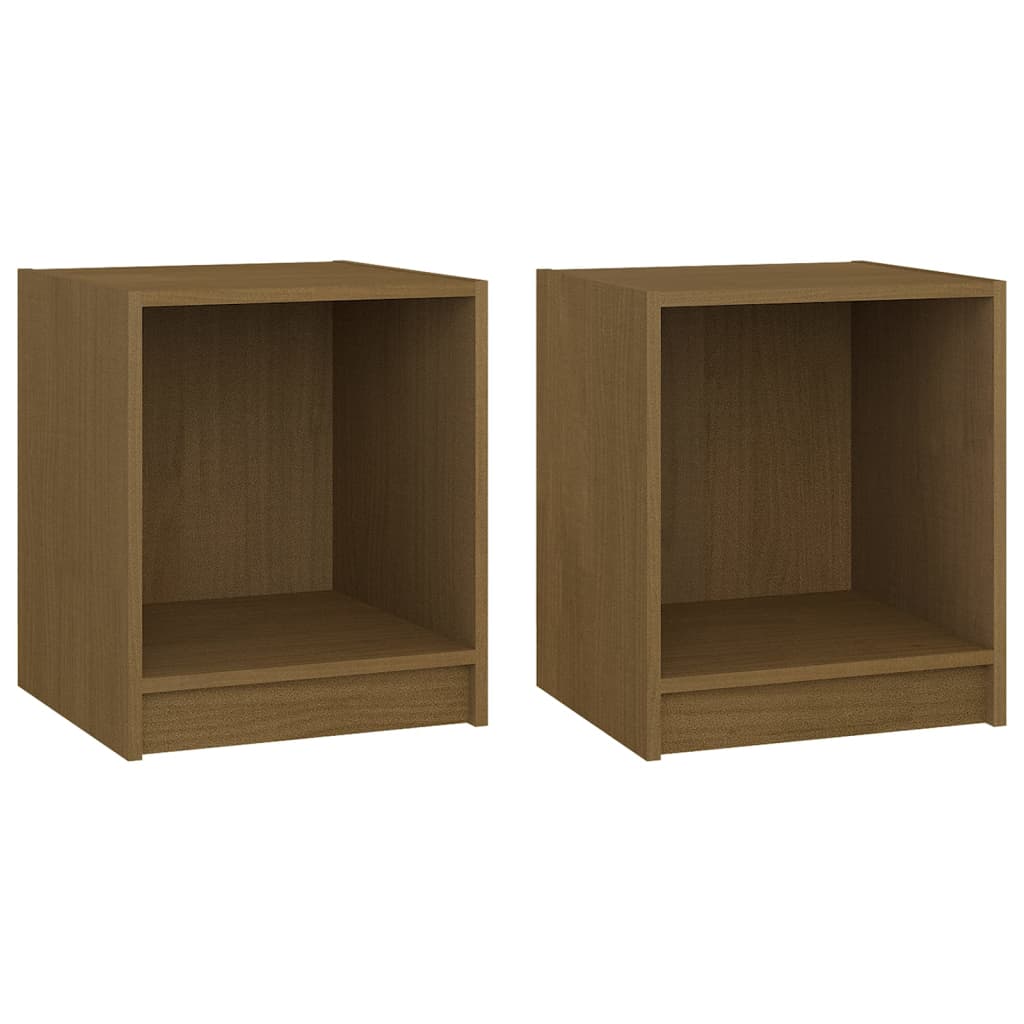 Κομοδίνα 2 τεμ. Καφέ Μελί 35,5x33,5x41,5 εκ. Μασίφ Ξύλο Πεύκου