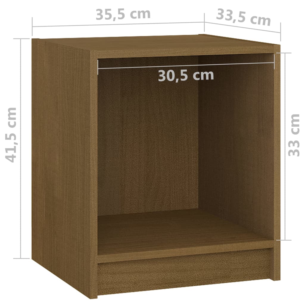 Κομοδίνα 2 τεμ. Καφέ Μελί 35,5x33,5x41,5 εκ. Μασίφ Ξύλο Πεύκου