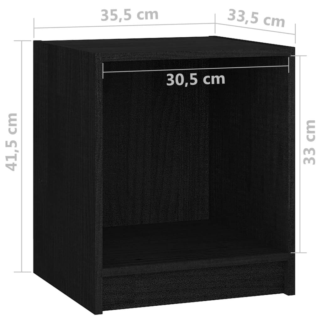Κομοδίνο Μαύρο 35,5 x 33,5 x 41,5 εκ. από Μασίφ Ξύλο Πεύκου - Pakobazaar