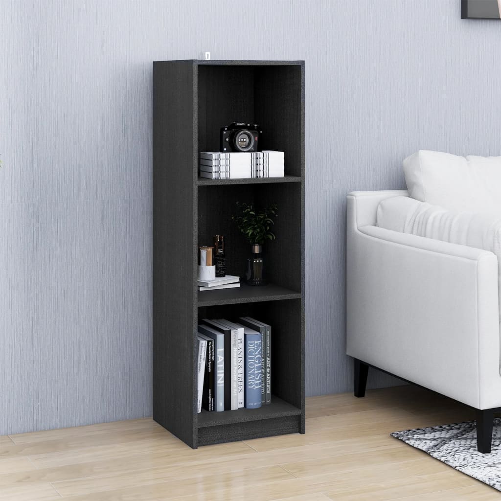 Βιβλιοθήκη/Διαχωρ. Χώρου Γκρι 36x33x110 εκ. Μασίφ Ξύλο Πεύκου