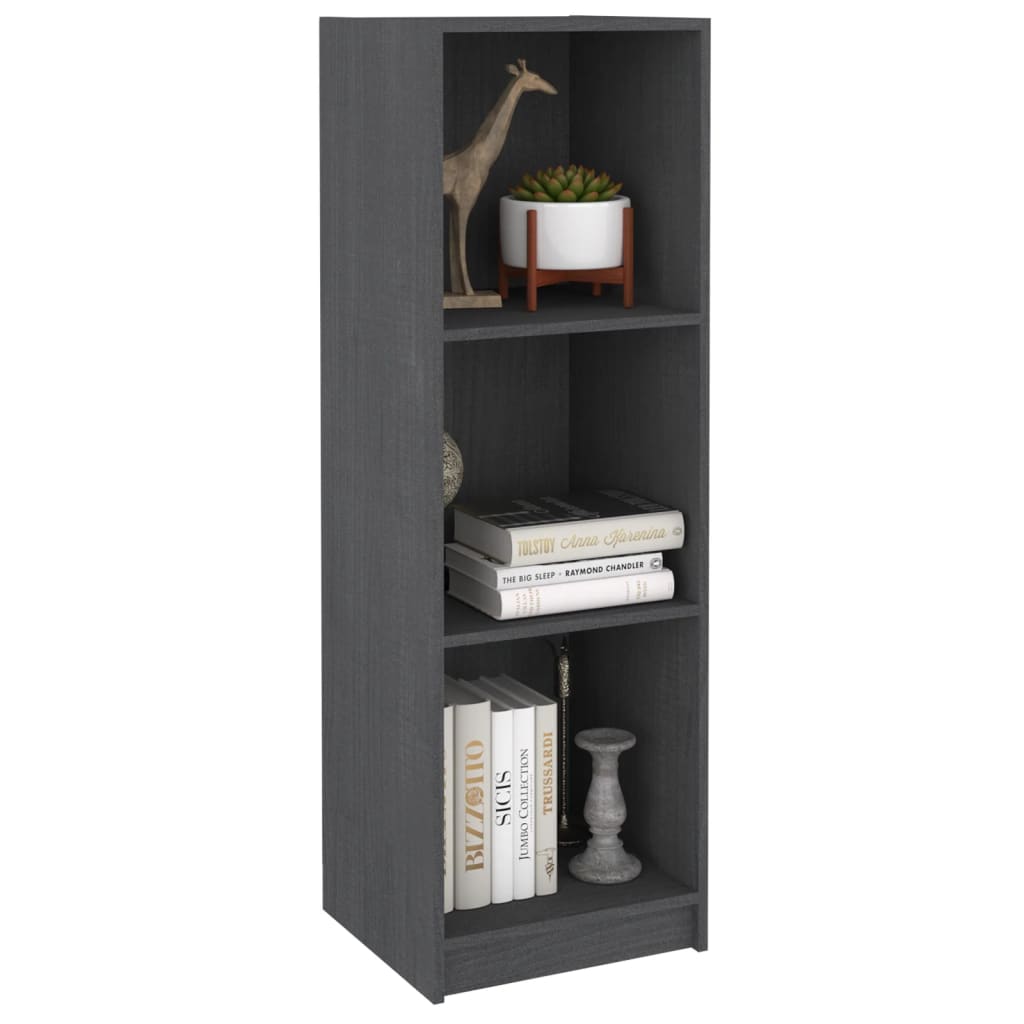 Βιβλιοθήκη/Διαχωρ. Χώρου Γκρι 36x33x110 εκ. Μασίφ Ξύλο Πεύκου