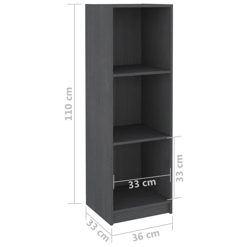 Βιβλιοθήκη/Διαχωρ. Χώρου Γκρι 36x33x110 εκ. Μασίφ Ξύλο Πεύκου