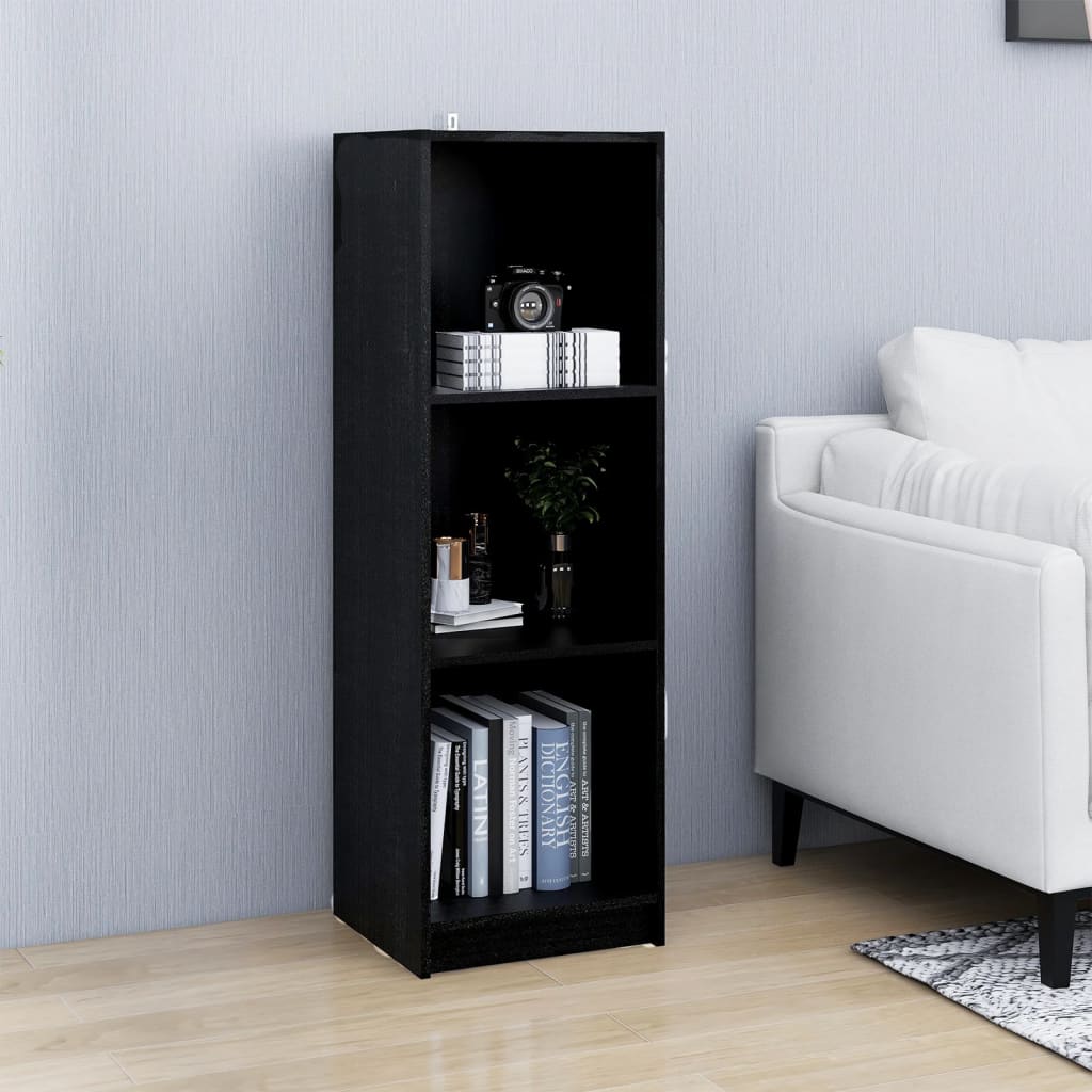 Βιβλιοθήκη/Διαχωρ. Χώρου Μαύρο 36x33x110 εκ. Μασίφ Ξύλο Πεύκου - Pakobazaar