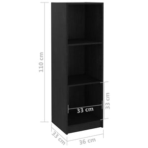 Βιβλιοθήκη/Διαχωρ. Χώρου Μαύρο 36x33x110 εκ. Μασίφ Ξύλο Πεύκου - Pakobazaar