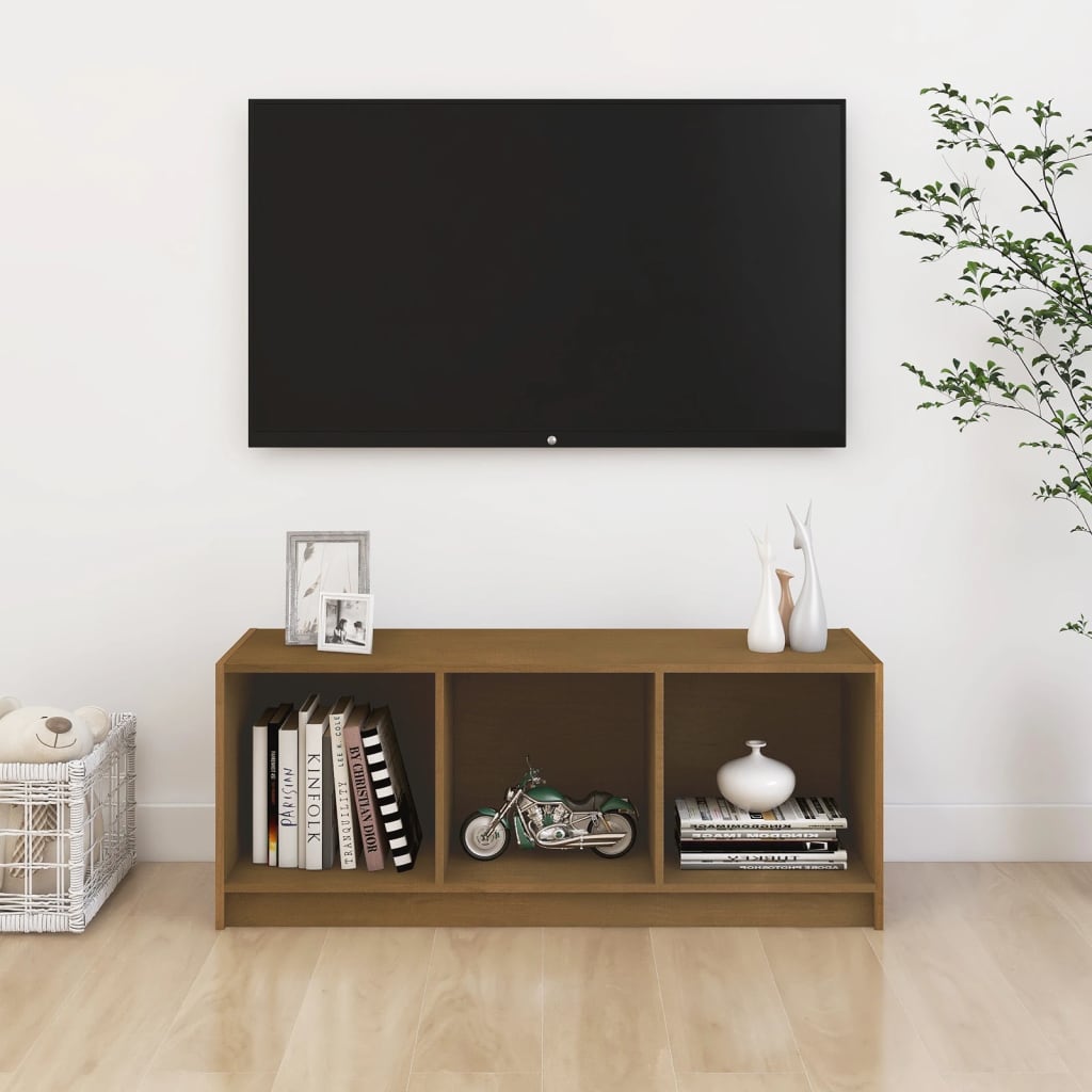 Έπιπλο Τηλεόρασης Καφέ Μελί 104x33x41 εκ. από Μασίφ Ξύλο Πεύκου - Pakobazaar