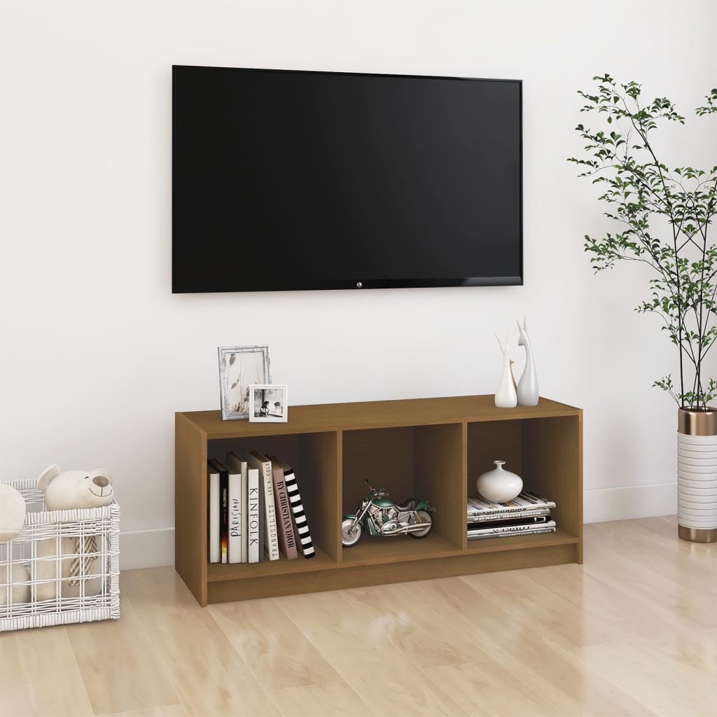 Έπιπλο Τηλεόρασης Καφέ Μελί 104x33x41 εκ. από Μασίφ Ξύλο Πεύκου - Pakobazaar
