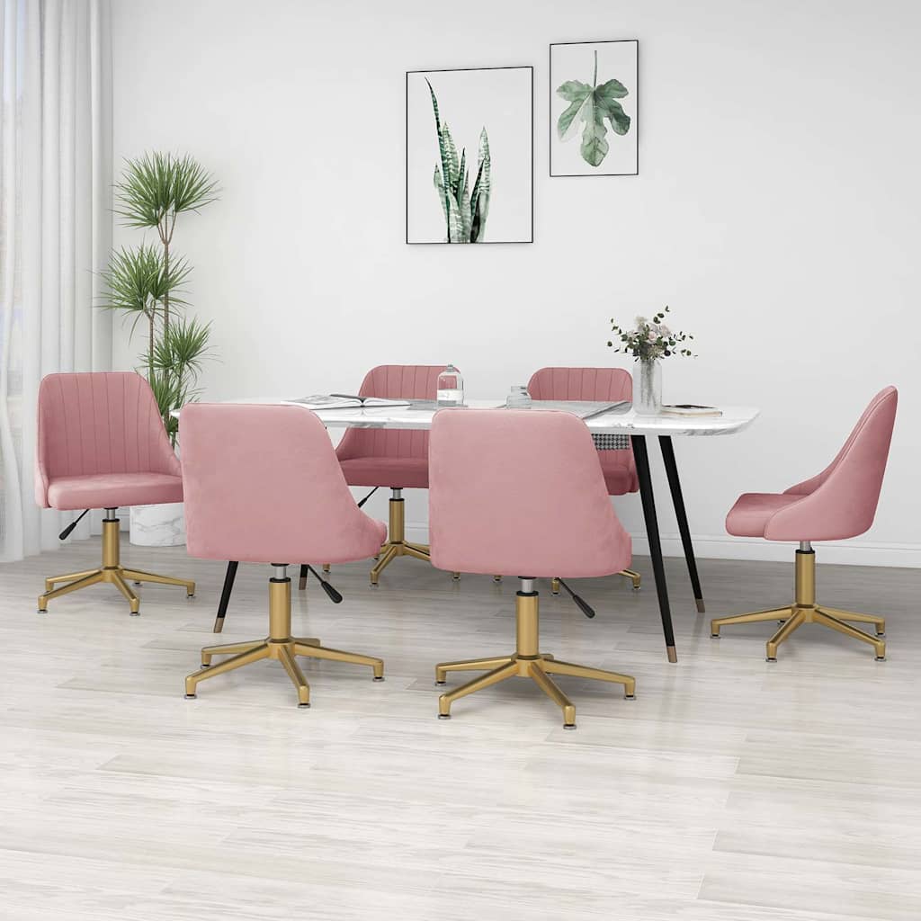 Καρέκλες Τραπεζαρίας Περιστρεφόμενες 6 τεμ. Ροζ Βελούδινες