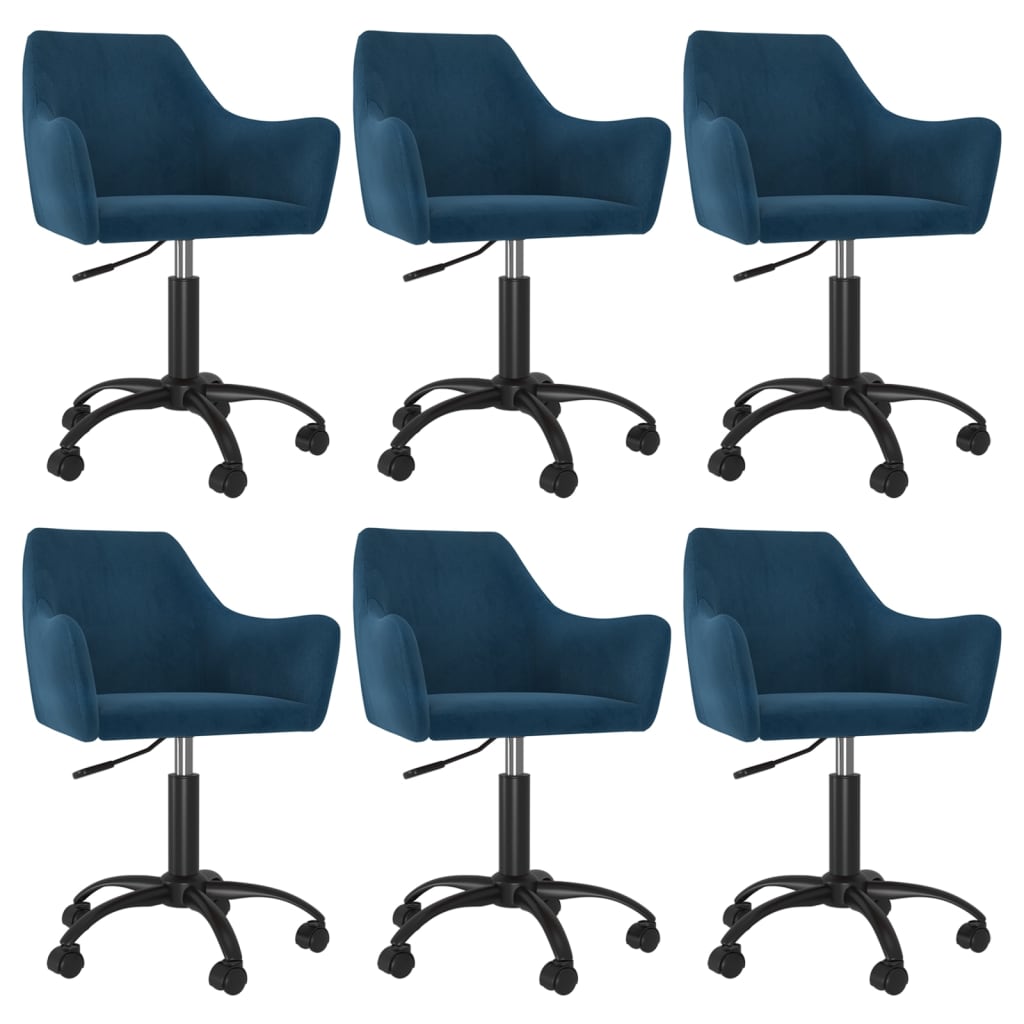 Καρέκλες Τραπεζαρίας Περιστρεφόμενες 6 τεμ. Μπλε Βελούδινες