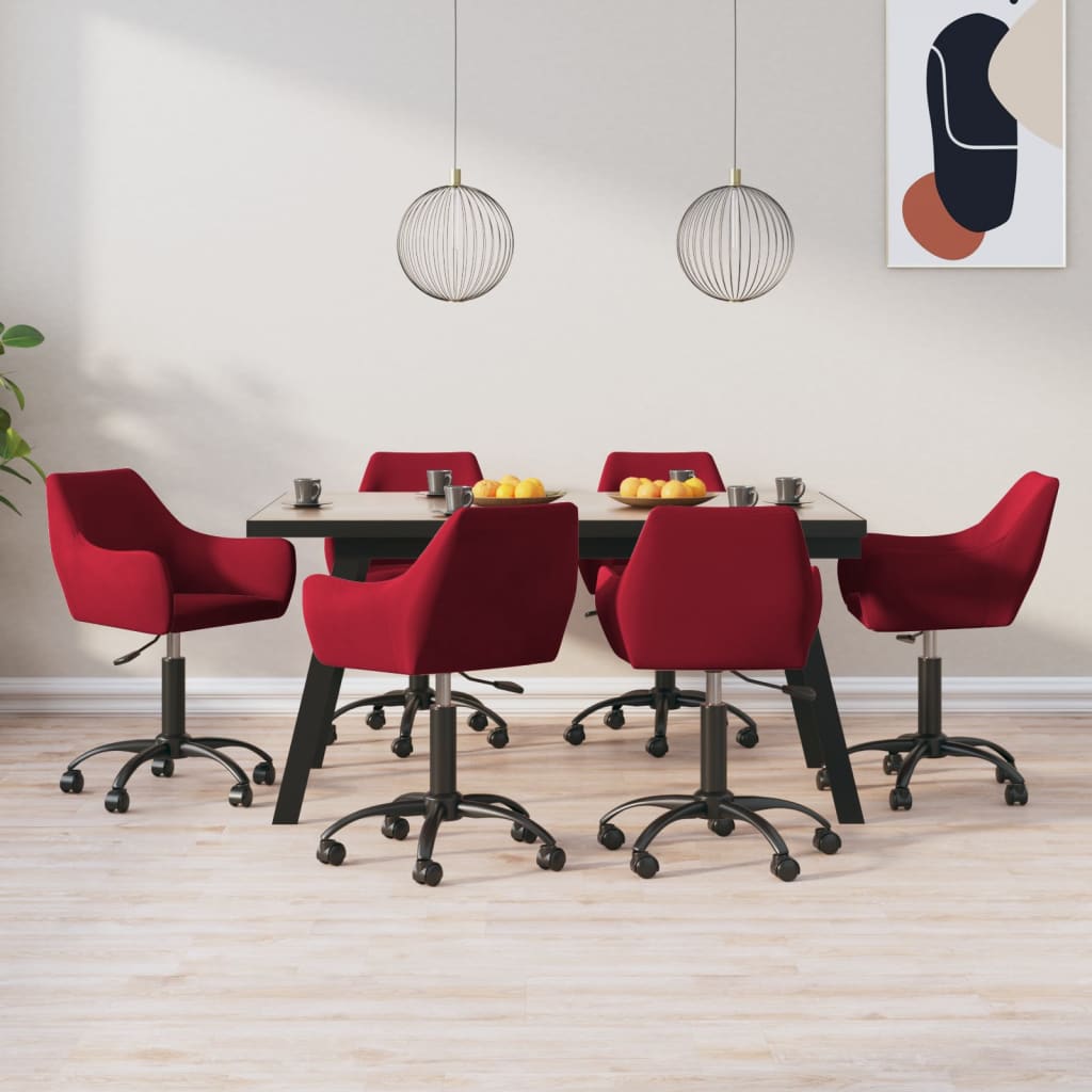 Καρέκλες Τραπεζαρίας Περιστρεφόμενες 6 τεμ. Μπορντό Βελούδινες
