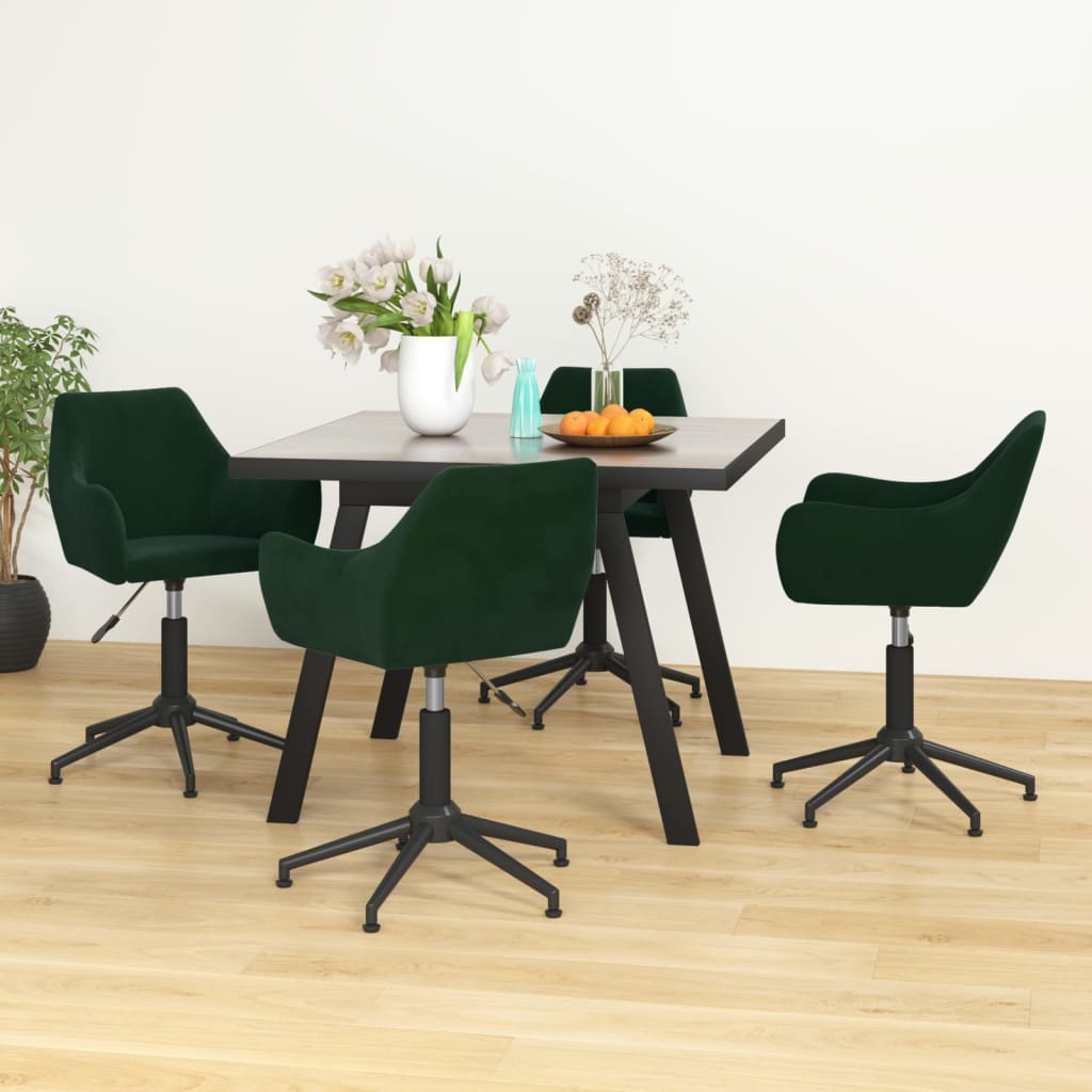 Καρέκλες Τραπεζαρίας Περιστρ. 4 τεμ. Σκούρο Πράσινο Βελούδινες