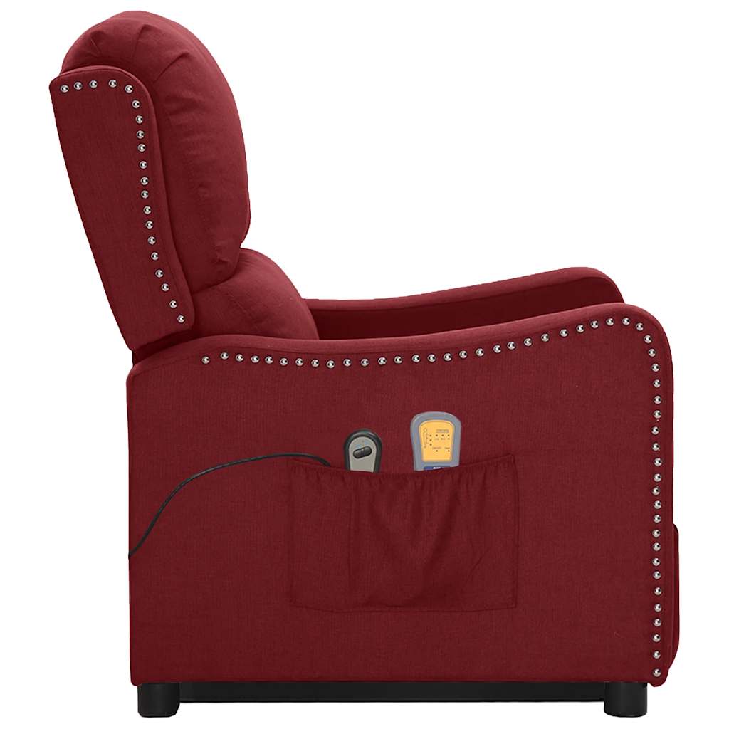 Πολυθρόνα Μασάζ Ανακλινόμενη με Ανύψωση Μπορντό Υφασμάτινη