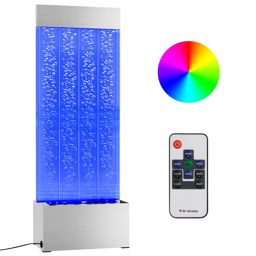 Στήλη Με Φούσκες και Φώτα LED RGB 110 εκ. Ανοξ. Ατσάλι/Ακρυλικό - Pakobazaar