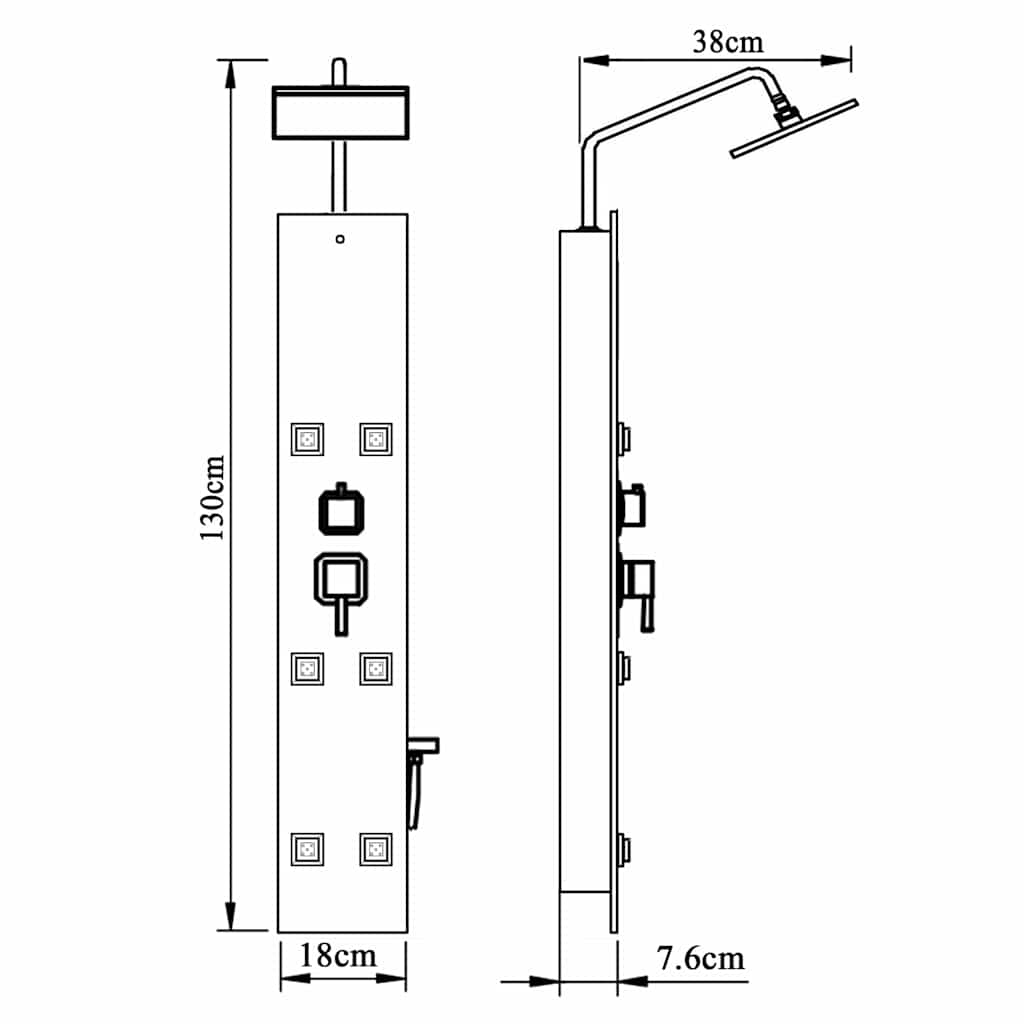 Στήλη Ντους Υδρομασάζ Μαύρη 18 x 45,5 x 130 εκ. από Γυαλί - PAKOBAZAAR