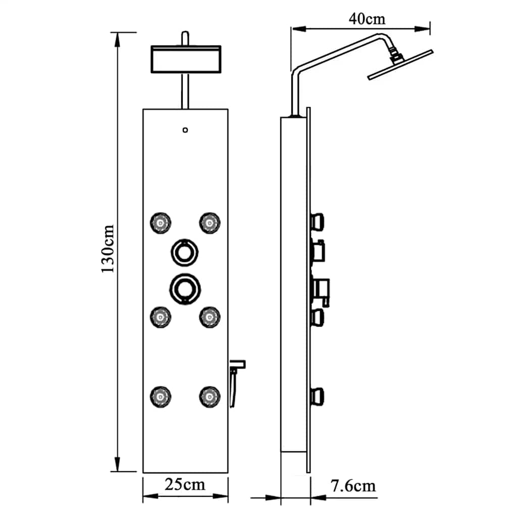 Στήλη Ντους Υδρομασάζ Μαύρη 25 x 47,5 x 130 εκ. από Γυαλί - PAKOBAZAAR